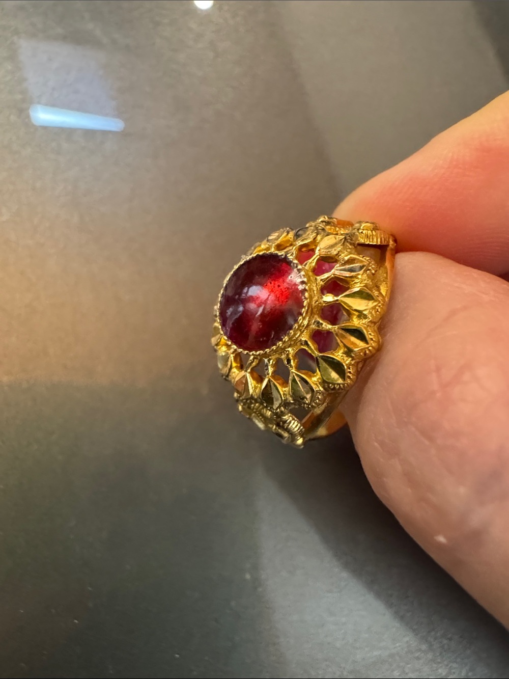 Solid 22 K Gold-Women’s Ring with Red Center